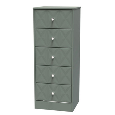 B&Q Green San Jose Ready Assembled Matt 5 Drawer Bedside Chest (H)1120Mm (W)450Mm (D)395Mm