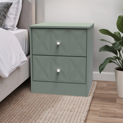 B&Q Genoa Ready Assembled Matt Green No Effect 2 Drawer Bedside Chest (H)521Mm (W)450Mm (D)395Mm