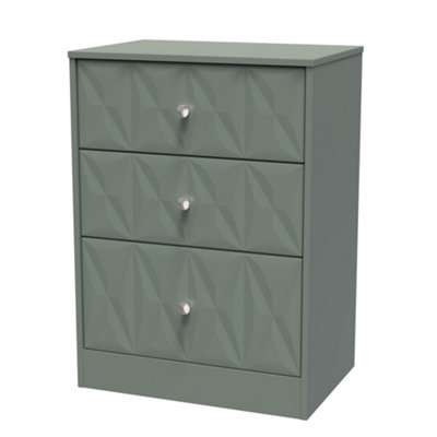 B&Q San Jose Ready Assembled Matt Green No Effect 3 Drawer Deep Chest (H)791Mm (W)746Mm (D)395Mm