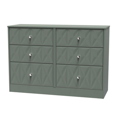 B&Q Genoa Ready Assembled Matt Green No Effect 6 Drawer Chest (H)792Mm (W)1117Mm (D)395Mm