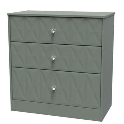 B&Q San Jose Ready Assembled Matt Green No Effect 3 Drawer Chest (H)791Mm (W)766Mm (D)395Mm