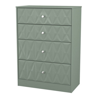 B&Q Genoa Ready Assembled Matt Green No Effect 4 Drawer Deep Chest (H)1063Mm (W)766Mm (D)395Mm