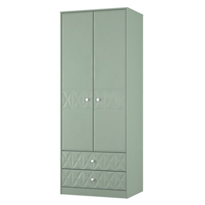 B&Q San Jose Ready Assembled Contemporary Matt Green 2 Drawer Tall Double Wardrobe (H)1960Mm (W)740Mm (D)520Mm