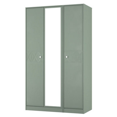 B&Q Genoa Ready Assembled Contemporary Matt Green Tall Triple Wardrobe With 1 Mirror Door (H)1960Mm (W)1108Mm (D)530Mm
