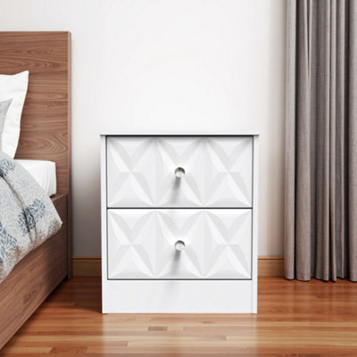 B&Q Genoa Ready Assembled Matt White No Effect 2 Drawer Bedside Chest (H)521Mm (W)450Mm (D)395Mm