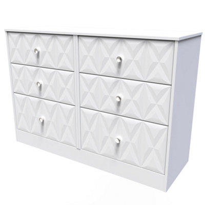 B&Q Genoa Ready Assembled Matt White No Effect 6 Drawer Chest (H)792Mm (W)1117Mm (D)395Mm