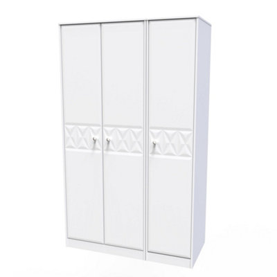 B&Q Genoa Ready Assembled Contemporary Matt White Tall Triple Wardrobe (H)1970Mm (W)1110Mm (D)530Mm
