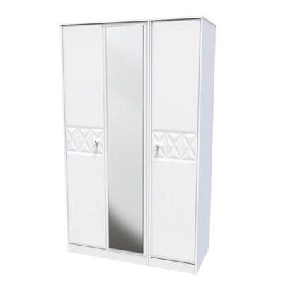 B&Q Genoa Ready Assembled Contemporary Matt White Tall Triple Wardrobe With 1 Mirror Door (H)1970Mm (W)1110Mm (D)530Mm