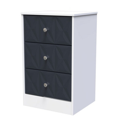 B&Q San Jose Ready Assembled Matt Indigo & White No Effect 3 Drawer Bedside Chest (H)726Mm (W)450Mm (D)395Mm