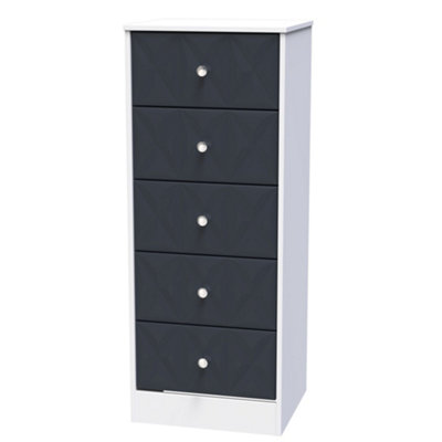 B&Q Indigo/White San Jose Ready Assembled Matt & 5 Drawer Bedside Chest (H)1120Mm (W)450Mm (D)395Mm