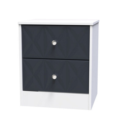 B&Q San Jose Ready Assembled Matt Indigo & White No Effect 2 Drawer Bedside Chest (H)521Mm (W)450Mm (D)395Mm