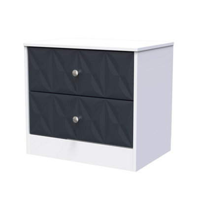 B&Q San Jose Ready Assembled Matt Indigo & White No Effect 2 Drawer Wide Bedside Chest (H)521Mm (W)570Mm (D)395Mm