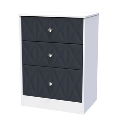 B&Q San Jose Ready Assembled Matt Indigo & White No Effect 3 Drawer Deep Chest (H)791Mm (W)746Mm (D)395Mm