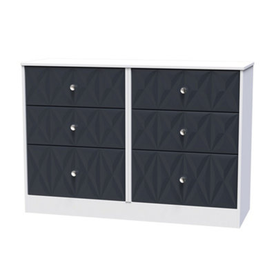B&Q San Jose Ready Assembled Matt Indigo & White No Effect 6 Drawer Chest (H)792Mm (W)1117Mm (D)395Mm