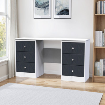 B&Q Genoa Ready Assembled Matt Indigo Blue & White 6 Drawer Non-Extendable Dressing Table (H)785Mm (W)1248Mm (D)390Mm