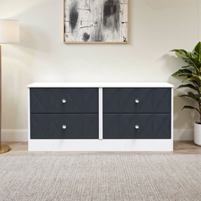 B&Q San Jose Ready Assembled Matt Indigo & White No Effect 4 Drawer Wide Chest (H)521Mm (W)1146Mm (D)395Mm