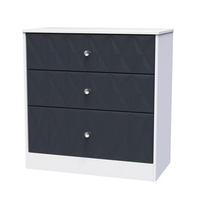 B&Q San Jose Ready Assembled Matt Indigo & White No Effect 3 Drawer Chest (H)791Mm (W)766Mm (D)395Mm