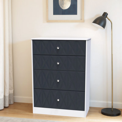 B&Q Genoa Ready Assembled Matt Indigo & White No Effect 4 Drawer Deep Chest (H)1063Mm (W)766Mm (D)395Mm