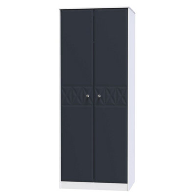 B&Q San Jose Ready Assembled Contemporary Matt Indigo & White Tall Double Wardrobe (H)1970Mm (W)770Mm (D)530Mm