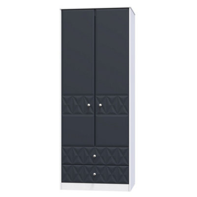 B&Q San Jose Ready Assembled Contemporary Matt Indigo & White 2 Drawer Tall Double Wardrobe (H)1970Mm (W)770Mm (D)530Mm