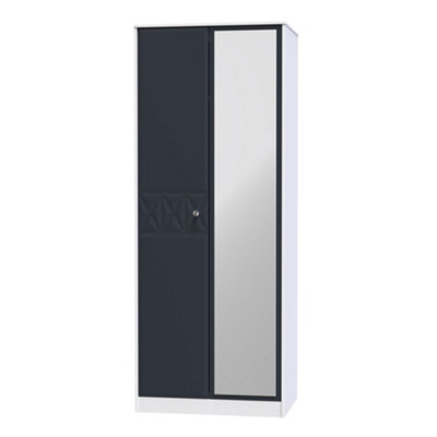 B&Q San Jose Ready Assembled Contemporary Indigo & White Effect Tall Double Wardrobe With 1 Mirror Door (H)1970Mm (W)770Mm (D)530Mm