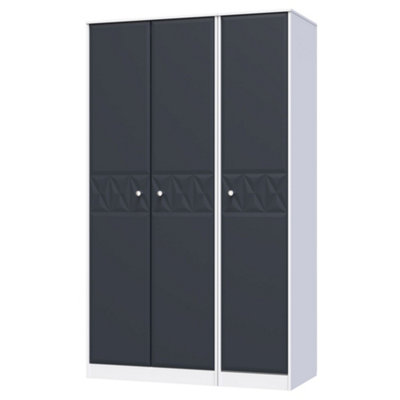 B&Q San Jose Ready Assembled Contemporary Matt Indigo & White Tall Triple Wardrobe (H)1970Mm (W)1110Mm (D)530Mm