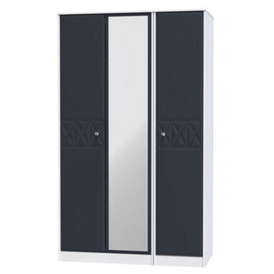 B&Q Genoa Ready Assembled Contemporary Indigo & White Tall Triple Wardrobe With 1 Mirror Door (H)1970Mm (W)1110Mm (D)530Mm