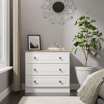 B&Q Savona Ready Assembled White Ash Bardolino Oak Effect 3 Drawer Chest (H)692Mm (W)740Mm (D)385Mm