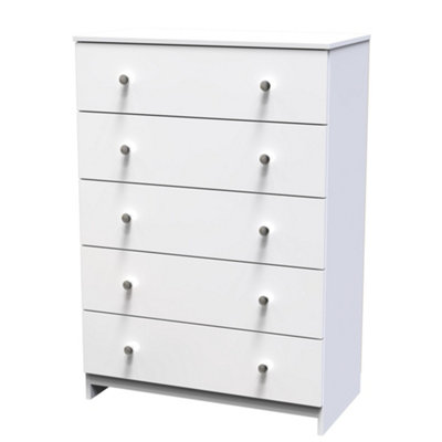 B&Q White Yarmouth Ready Assembled Matt 5 Drawer Wide Chest (H)1067Mm (W)740Mm (D)390Mm