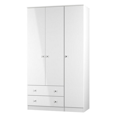 B&Q Yarmouth Ready Assembled Modern Matt White 2 Drawer Tall Triple Wardrobe (H)1960Mm (W)1108Mm (D)530Mm