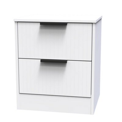 B&Q White Nashville Ready Assembled 2 Drawer Wide Bedside Chest (H)521Mm (W)450Mm (D)395Mm