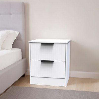 B&Q Imola Ready Assembled White No Effect 2 Drawer Wide Bedside Chest (H)521Mm (W)450Mm (D)395Mm