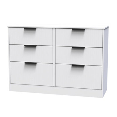 B&Q Nashville Ready Assembled Matt White No Effect 6 Drawer Wide Chest (H)792Mm (W)1117Mm (D)395Mm