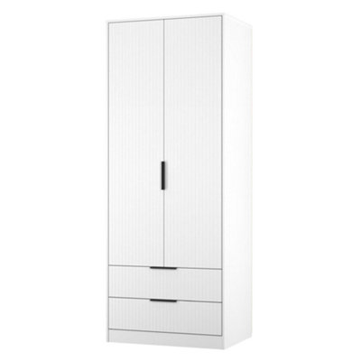 B&Q Nashville Ready Assembled Contemporary Matt White 2 Drawer Tall Double Wardrobe (H)1960Mm (W)740Mm (D)520Mm