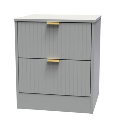 B&Q Nashville Ready Assembled Matt Grey No Effect 2 Drawer Wide Bedside Chest (H)521Mm (W)450Mm (D)395Mm