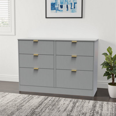 B&Q Imola Ready Assembled Matt Grey No Effect 6 Drawer Chest (H)792Mm (W)1117Mm (D)395Mm