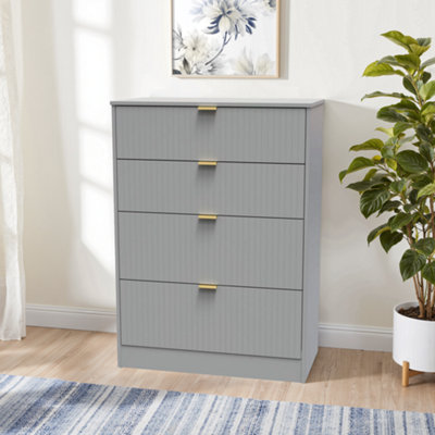 B&Q Nashville Ready Assembled Matt Grey No Effect 4 Drawer Chest (H)1063Mm (W)766Mm (D)395Mm