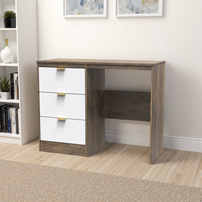 B&Q Nashville Ready Assembled White & Oak 3 Drawer Dressing Table (H)756Mm (W)969Mm (D)395Mm