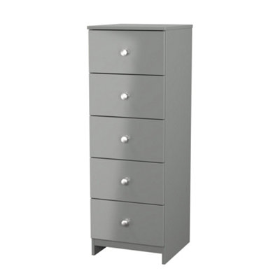 B&Q Grey Yarmouth Ready Assembled Matt 5 Drawer Bedside Chest (H)1067Mm (W)370Mm (D)390Mm