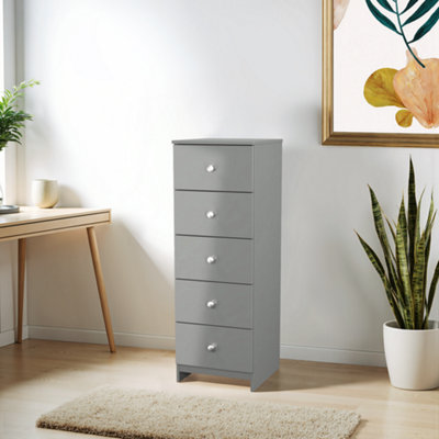B&Q Yarmouth Ready Assembled Matt Grey No Effect 5 Drawer Bedside Chest (H)1067Mm (W)370Mm (D)390Mm