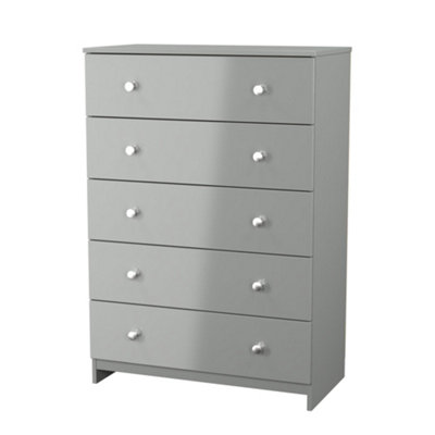 B&Q Grey Yarmouth Ready Assembled Matt 5 Drawer Wide Chest (H)1067Mm (W)740Mm (D)390Mm