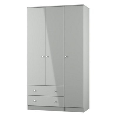 B&Q Yarmouth Ready Assembled Modern Matt Grey 2 Drawer Tall Triple Wardrobe (H)1960Mm (W)1108Mm (D)530Mm