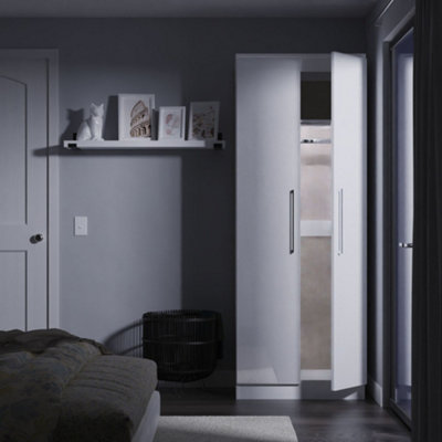 B&Q Pisa Ready Assembled White Tall Double Wardrobe With Built-In Lighting (H)1960Mm (W)738Mm (D)521Mm