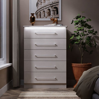 B&Q Pisa Ready Assembled Matt Kashmir Built-In Lighting 5 Drawer Chest (H)1074Mm (W)765Mm (D)415Mm
