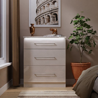 B&Q Pisa Ready Assembled Matt Kashmir Built-In Lighting 3 Drawer Chest (H)882Mm (W)765Mm (D)415Mm