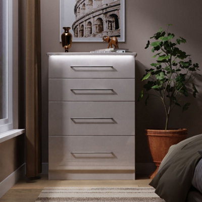 B&Q Pisa Ready Assembled Matt Kashmir Built-In Lighting 4 Drawer Chest (H)1074Mm (W)765Mm (D)415Mm