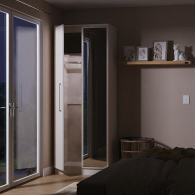 B&Q Pisa Ready Assembled Matt Kashmir Tall Double Wardrobe With Built-In Lighting With 1 Mirror Door (H)1960Mm (W)738Mm (D)521Mm