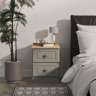 B&Q Savona Ready Assembled Dusk Grey Bardolino Oak Effect 2 Drawer Bedside Chest (H)502Mm (W)374Mm (D)402Mm