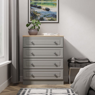B&Q Savona Ready Assembled Dusk Grey Bardolino Oak Effect 4 Drawer Chest (H)882Mm (W)740Mm (D)385Mm