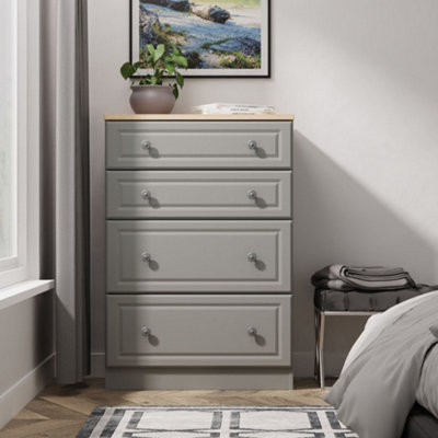 B&Q Savona Ready Assembled Dusk Grey Bardolino Oak Effect 4 Drawer Chest (H)1074Mm (W)740Mm (D)385Mm
